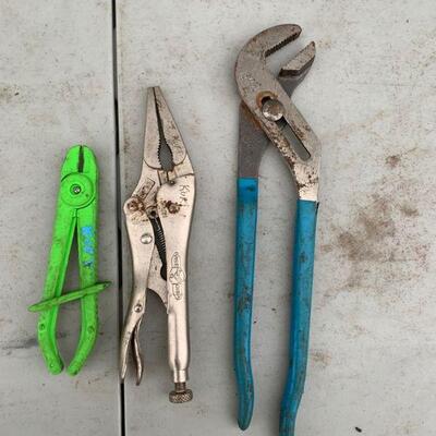 Set of 3 tools, channel locks, needle nose, vise grips