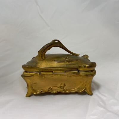 .44. VINTAGE | Gold Tone | Cast Metal | Jewelry Casket | Cherub