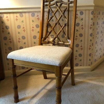 Lot 32- Vintage Embroidered Footstools and Bamboo Chair