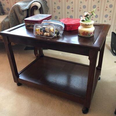Lot 34 - Rolling 2 Tier Wood TV Stand