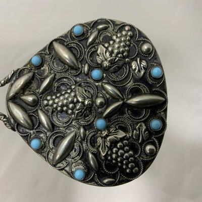 .45. VINTAGE | Silver-Tone and Turquoise | Hand Mirror