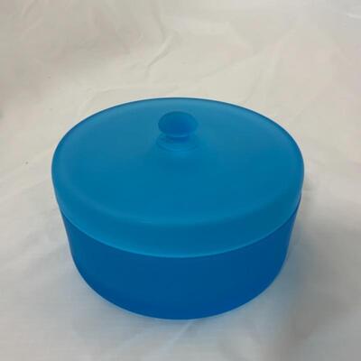 .59. Large Blue Satin Glass Covered Dish