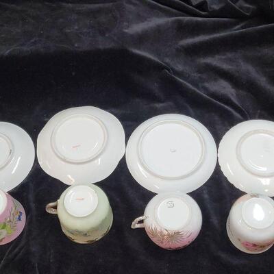 Lot 14: Set of 4 Fine China Mustache Tea Cup and Saucers