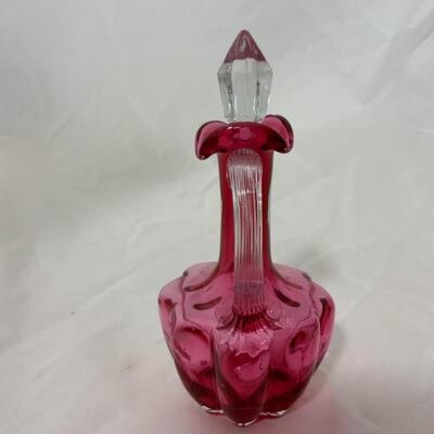 .60. VINTAGE | Cranberry and Clear Glass Cruet