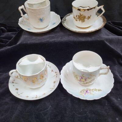 Lot 15: Lot of 4 Fine China Mustache Tea Cups