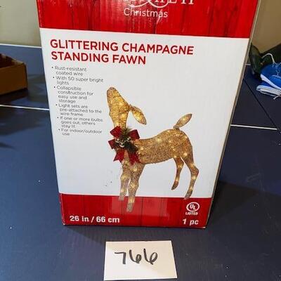 Lot 766 - Glittering Lighted Fawn Lawn Decor