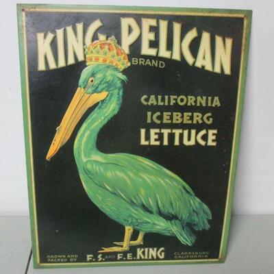 Lot 153 - King Pelican Brand California Iceberg Lettuce Sign 12.75”x 16.5”
