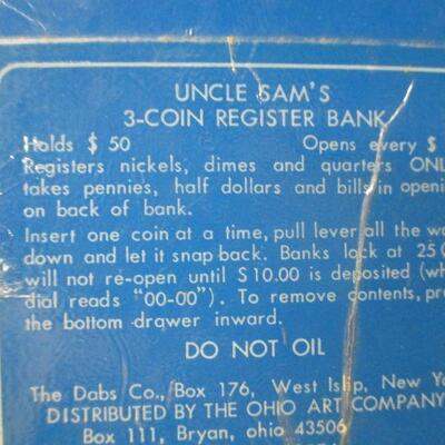 Lot 154 - Vintage Uncle Sam's 3 Coin Register Bank Blue Metal