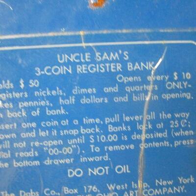 Lot 154 - Vintage Uncle Sam's 3 Coin Register Bank Blue Metal