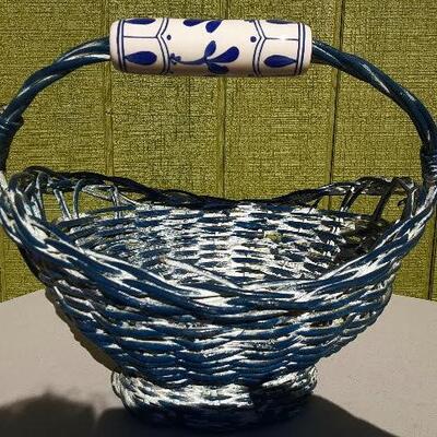 Blue Ceramic Handle Basket