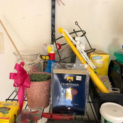 Lot 101 - Cleaning Supplies, Flower Pots and Large Outdoor Trash Can