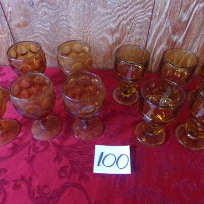 LOT  100 VINTAGE AMBER GLASSES