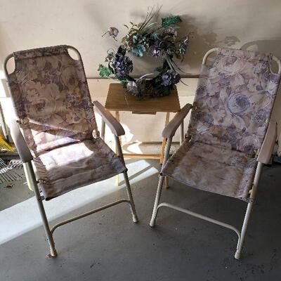 Lot 108 - Lawn Chairs, TV Table and Decorative Wreath