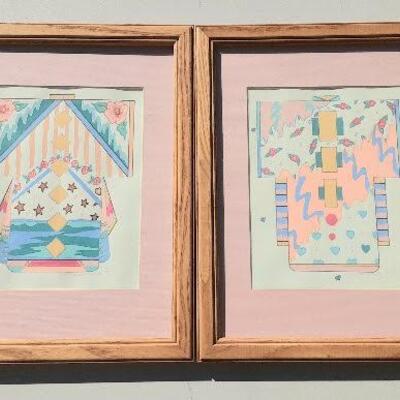 Pair Signed Framed Pastel Costumes Pictures