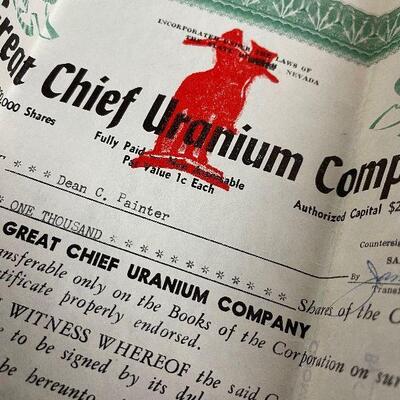 Lot #8 Great Chief Uranium Stock Certificated 
