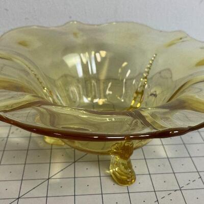 Lot #14 Yellow Depression Glass 3 Footed Bowl Goo
