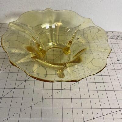 Lot #14 Yellow Depression Glass 3 Footed Bowl Goo