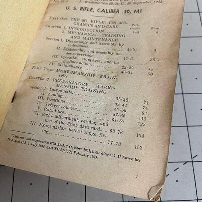 Lot #16 US Rifle Caliber .30 FM23-5 Manual 