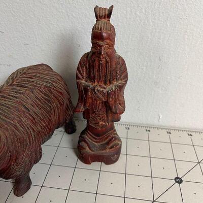 Lot #59 Carved Wooden Figurines - old man and a sheep 