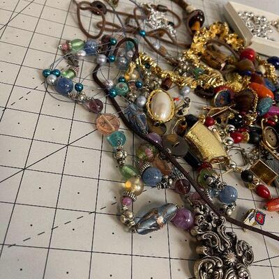 Lot #100 Jewelry Lot: Necklaces, beads, earrings Parts and pieces. 