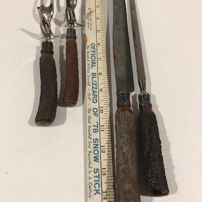 Antique Sterling capped bone handle carving set - 4 pcs.