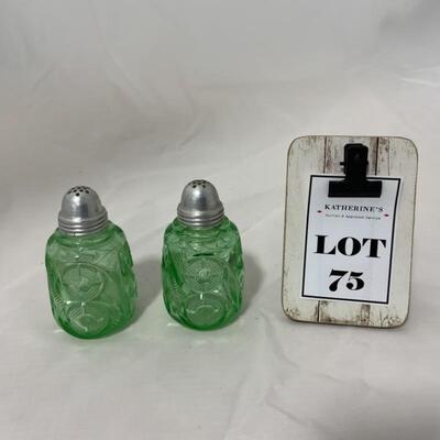 .75. ANTIQUE | Green Depression Salt & Pepper Set