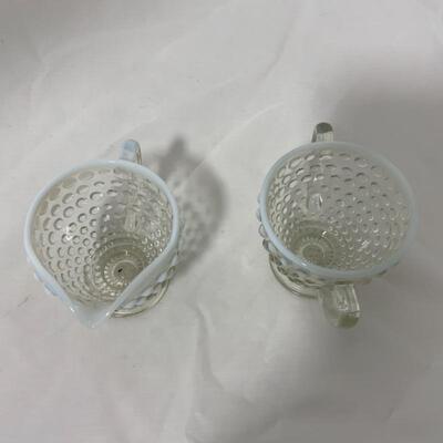 .77. Opalescent Hobnail Creamer and Sugar Set