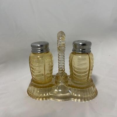 .91. ANTIQUE | Yellow Carnival Drapery | Salt and Pepper | Caddy