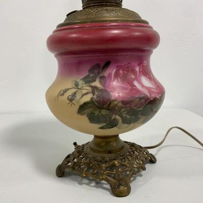 .97. ANTIQUE | GWTW Lamp | Roses | 3-Way Electric