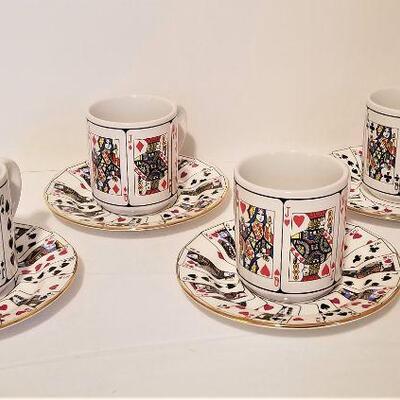 Lot #43  Set of Four Staffordshire Cups and Saucers - Card suits for Bridge Party
