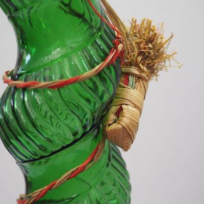 Lot 6, 2 Tall glass, Polish vase and 1966 twisty green Chianti wine bottle with basket