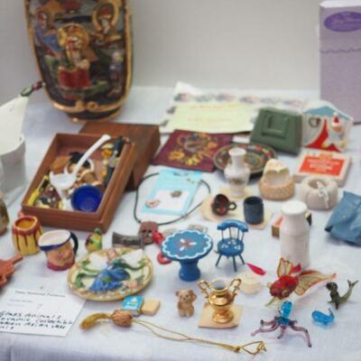 Lot 7 Glass Animals, Mini collectibles ceramic, broken but beautiful Asain vase, Jewelry