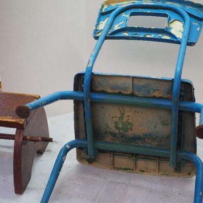 Lot 8 Children's vintage school chair and stool. # 3 vintage large crock
