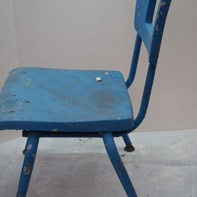 Lot 8 Children's vintage school chair and stool. # 3 vintage large crock
