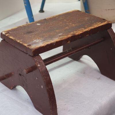 Lot 8 Children's vintage school chair and stool. # 3 vintage large crock
