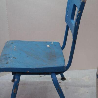 Lot 8 Children's vintage school chair and stool. # 3 vintage large crock