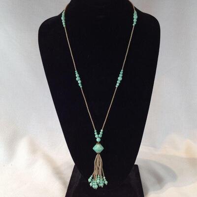 Vintage Seed Pearl and Aqua Bead Necklace