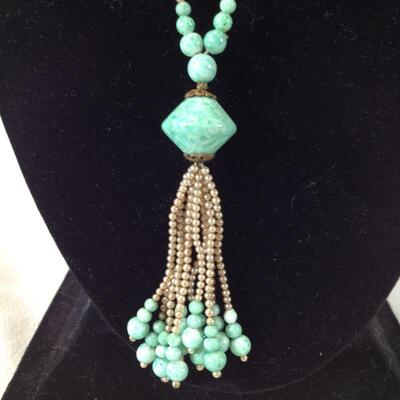 Vintage Seed Pearl and Aqua Bead Necklace