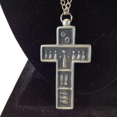 Pewter Figural Cross and Chain