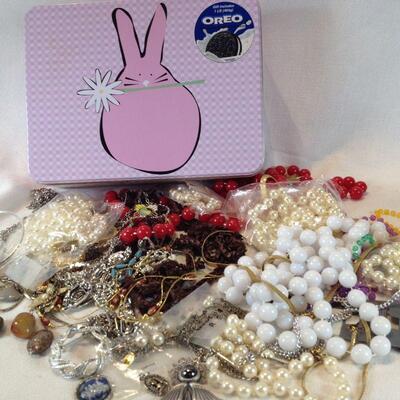 Bunny Tin Full of Costume Jewelry
