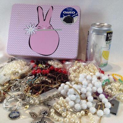 Bunny Tin Full of Costume Jewelry