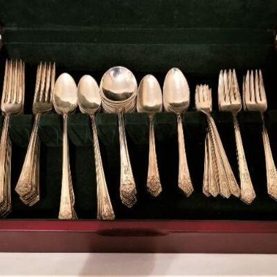 Lot #46  Set of Silverplate Flatware in box - initial "M"