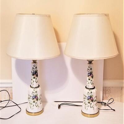 Lot #47  Vintage pair of Ceramic Table Lamps - floral design