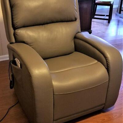 Lot #50  Like New Lift/Power Chair - LEATHER - reclines to sleeping position - has books & original receipt