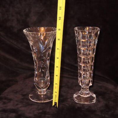 2 crystal bud vases