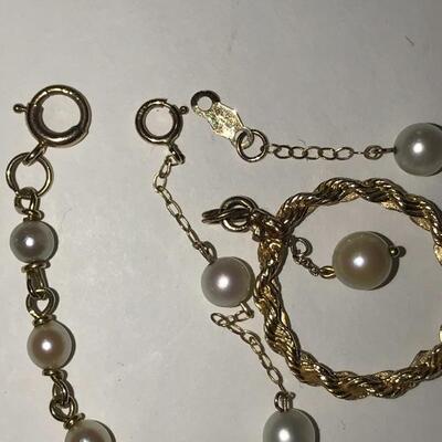 14K Gold Pearls necklace pendant & bracelet 