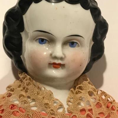 Victorian Doll Painted Hair Handmade Clothing 