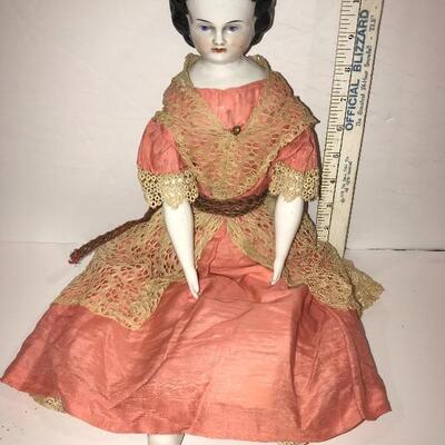 Victorian Doll Painted Hair Handmade Clothing 