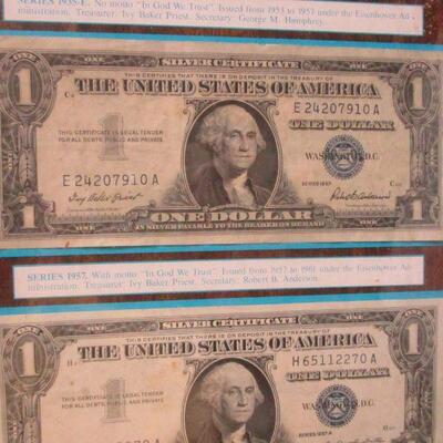 Lot 169 - One Dollar Silver Certificates Framed 