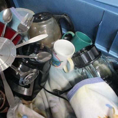 Lot 199 - Storage Container Of Kitchen Items & Microwave 